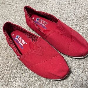 Skechers BOBS Red Canvas Slip-On Shoes with Leopard Lining